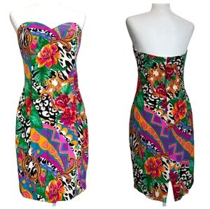 vintage y2k strapless silk party dress bright colors pink blue green black 6 / 8